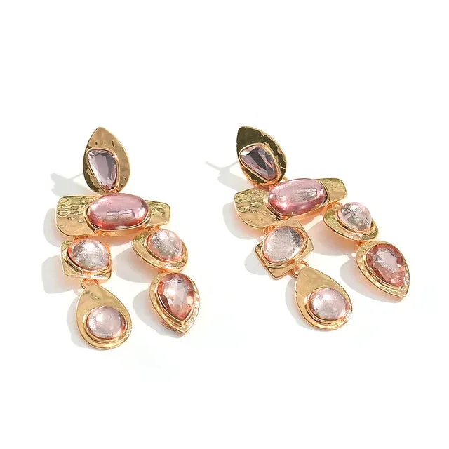 Colorful Long Dangle Drop Crystal Stone Earrings