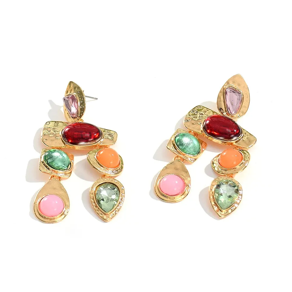 Colorful Long Dangle Drop Crystal Stone Earrings