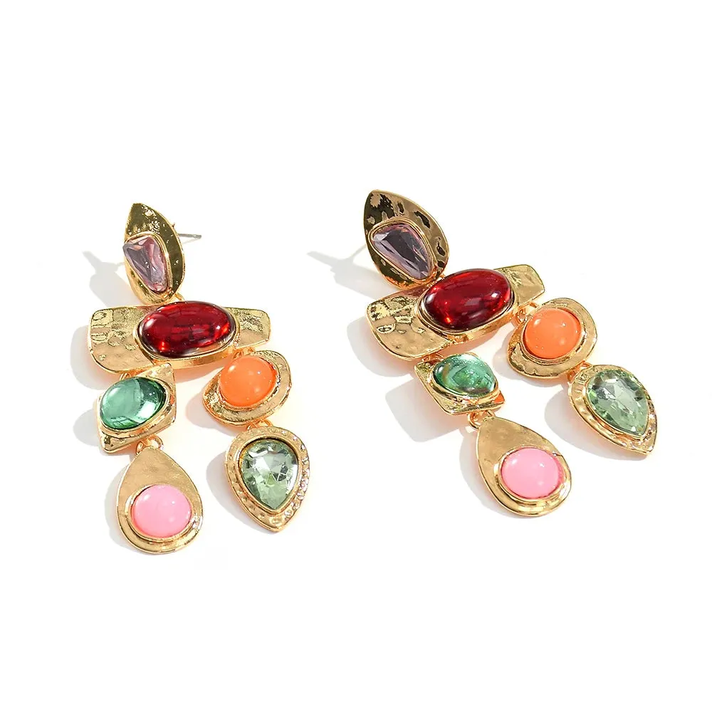Colorful Long Dangle Drop Crystal Stone Earrings