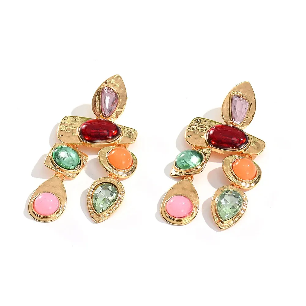 Colorful Long Dangle Drop Crystal Stone Earrings