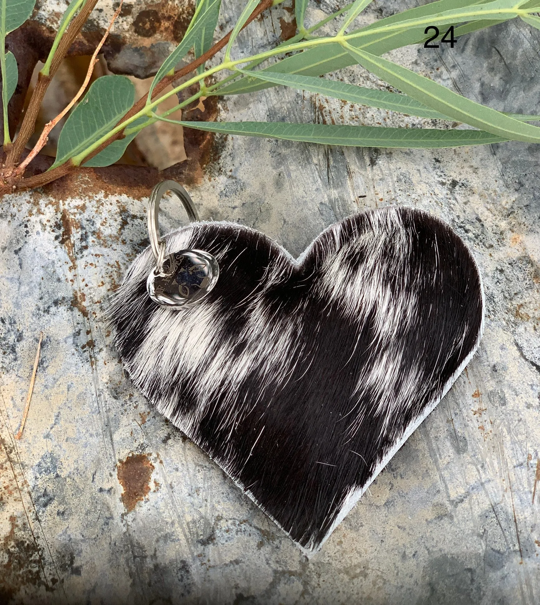 Cow Hide Heart Key Tags _ No 24