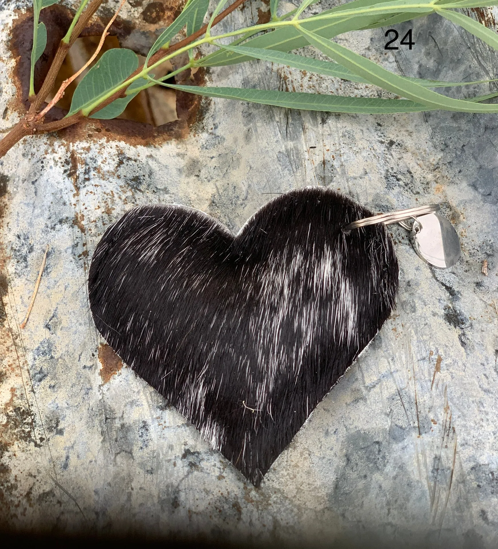 Cow Hide Heart Key Tags _ No 24