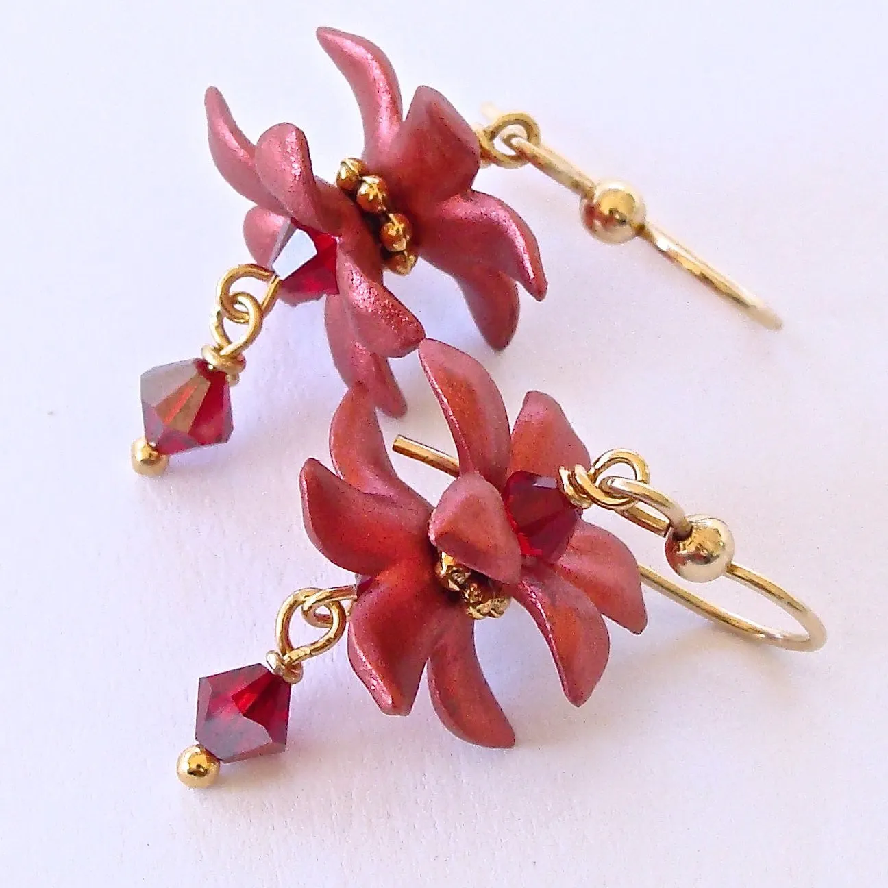 Cranberry Star Jasmine: Flower Earrings