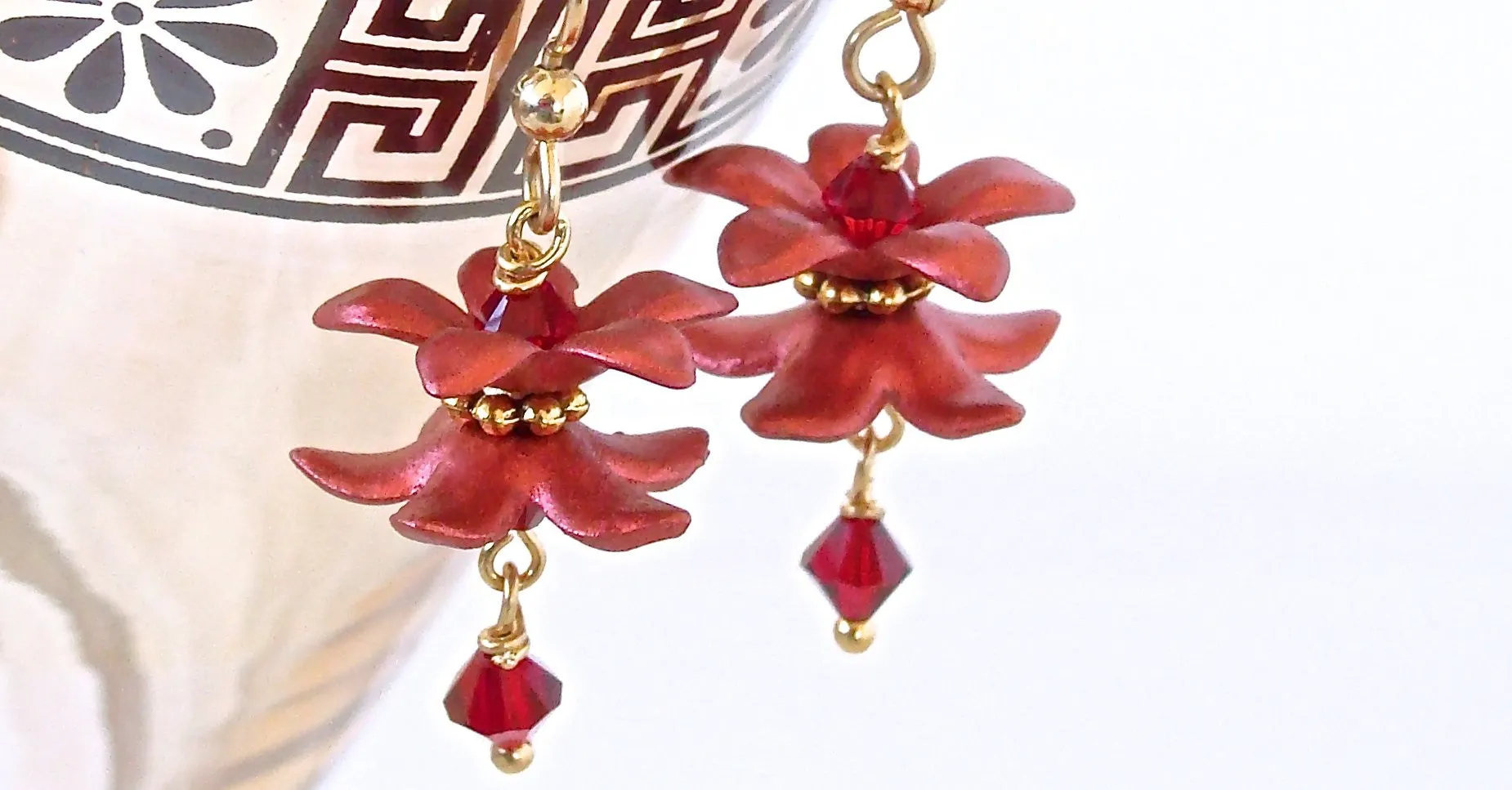 Cranberry Star Jasmine: Flower Earrings