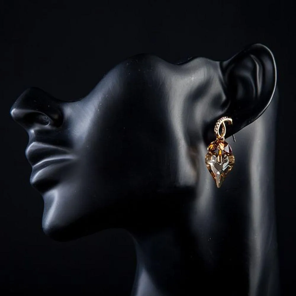 Crystal Caramel Heart Drop Earrings