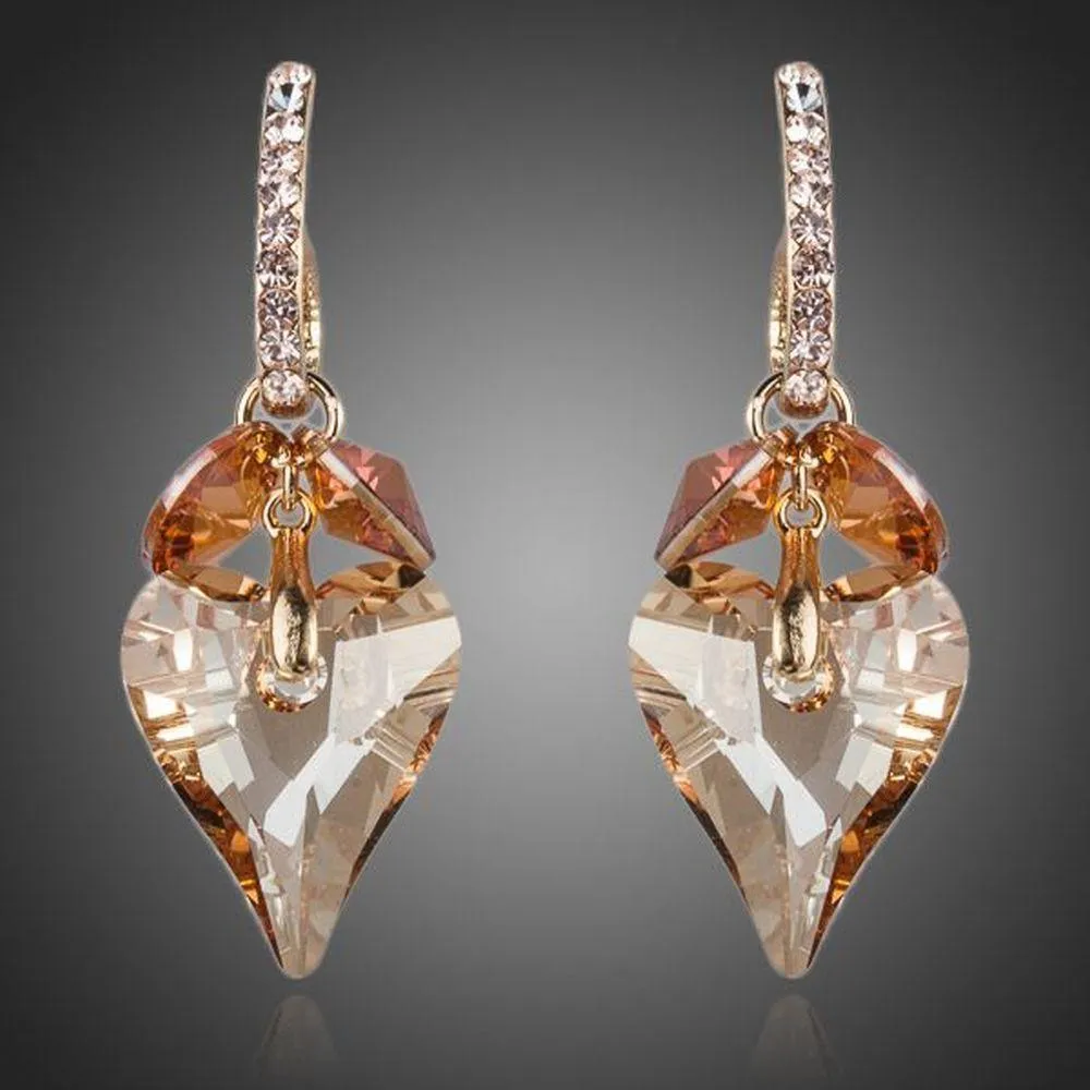 Crystal Caramel Heart Drop Earrings