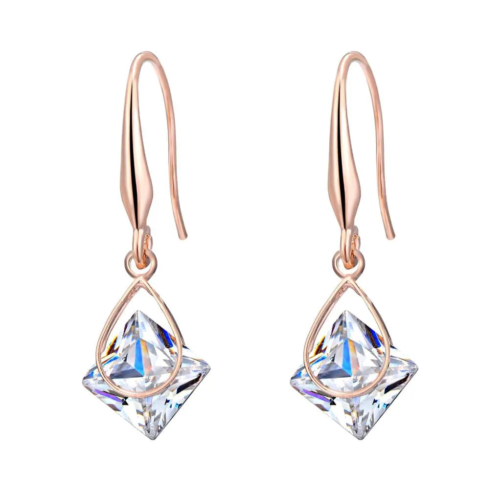 Cubic Zircon Rose Plated Gold Necklace And Dangle Drop Earrings for Women