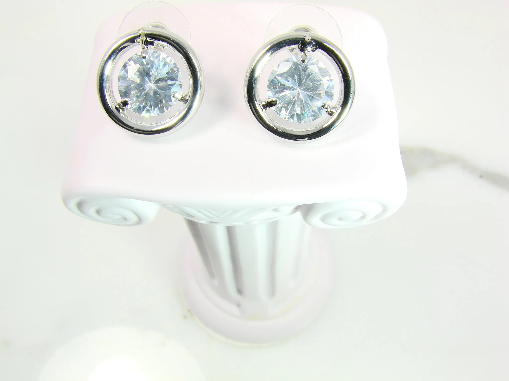 Cubic Zirconia Crystal Silver Stud Earrings