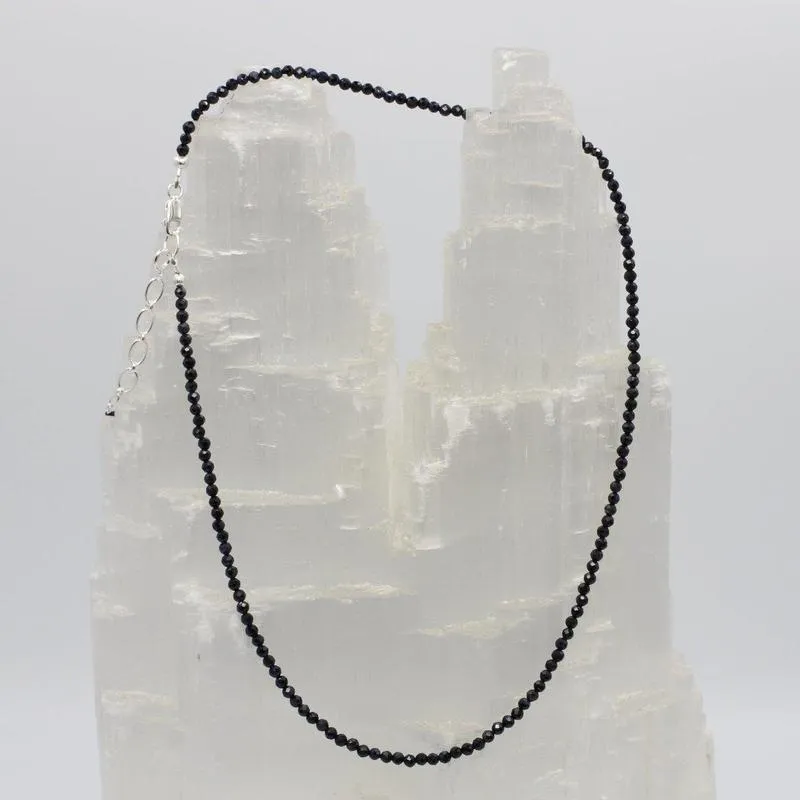 Dark Blue Sapphire Dainty Faceted Necklace || .925 Sterling Silver