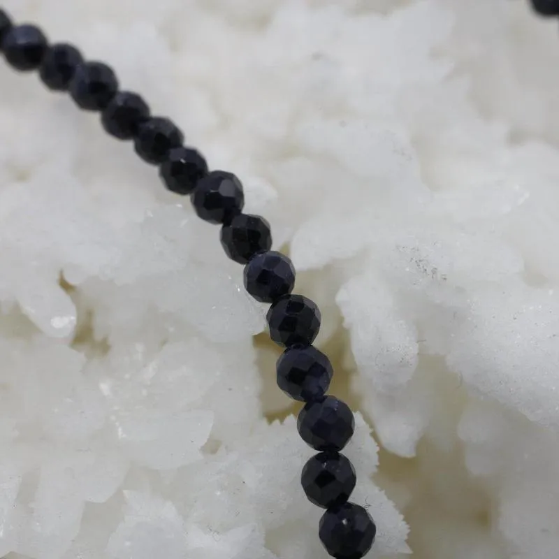 Dark Blue Sapphire Dainty Faceted Necklace || .925 Sterling Silver