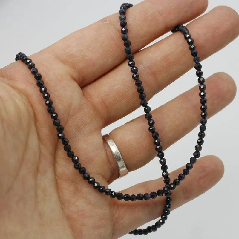 Dark Blue Sapphire Dainty Faceted Necklace || .925 Sterling Silver