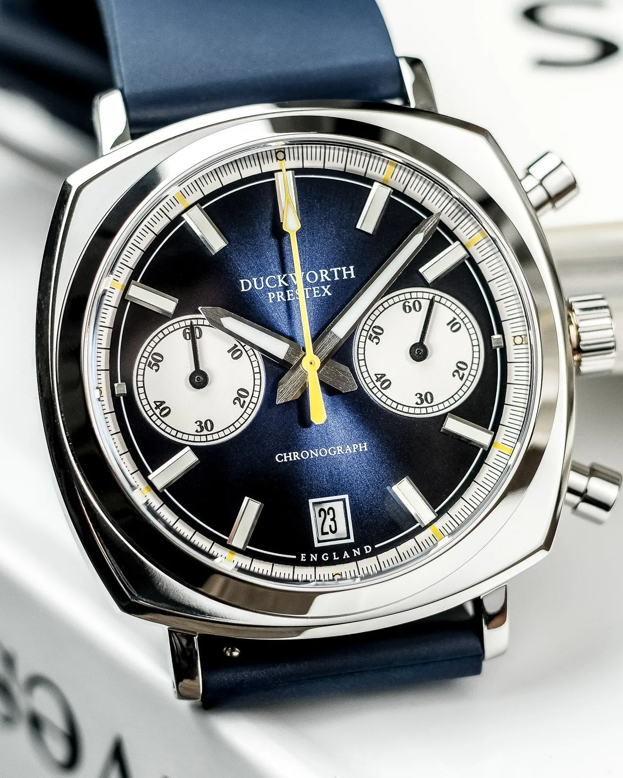 Duckworth Prestex Chronograph 42 Blue Sunburst Blue Rubber