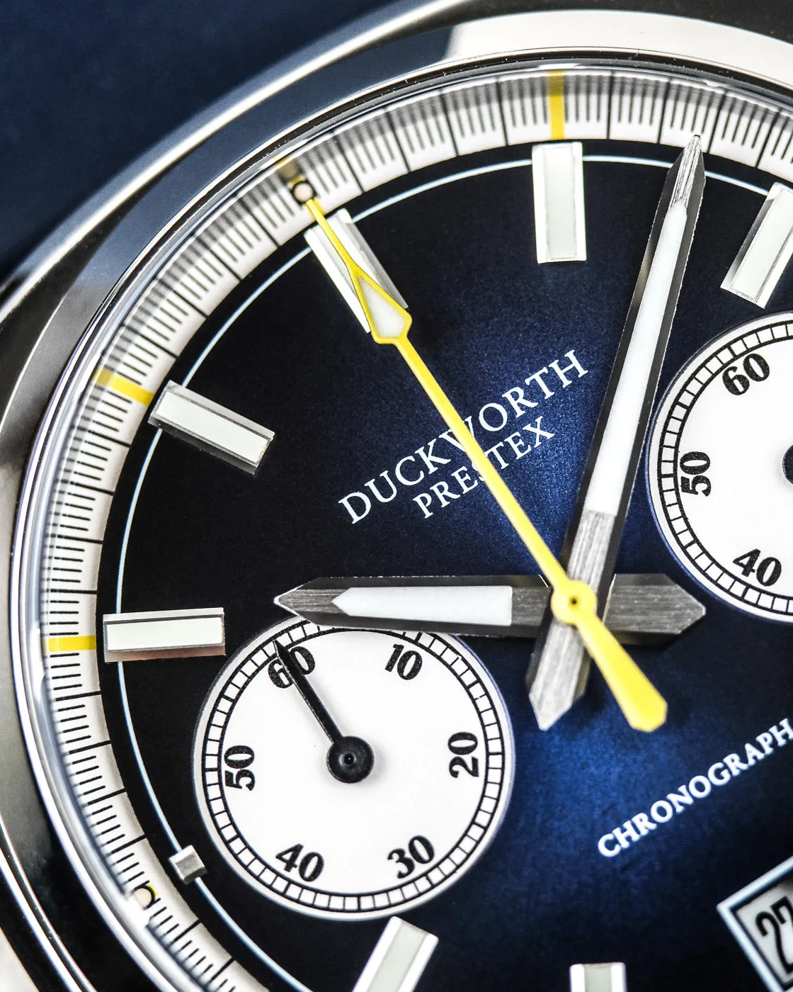 Duckworth Prestex Chronograph 42 Blue Sunburst Blue Rubber