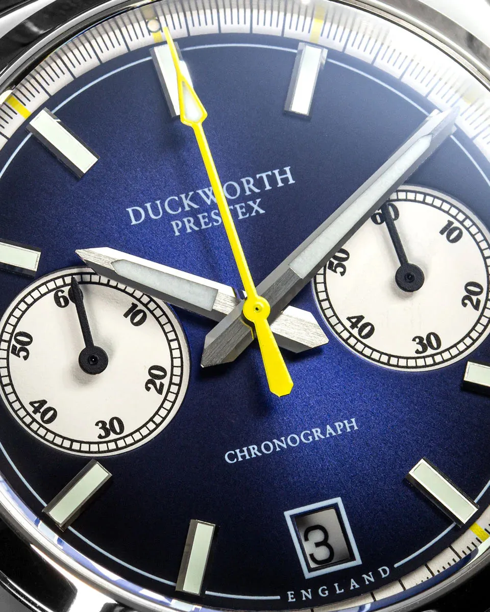 Duckworth Prestex Chronograph 42 Blue Sunburst Blue Rubber