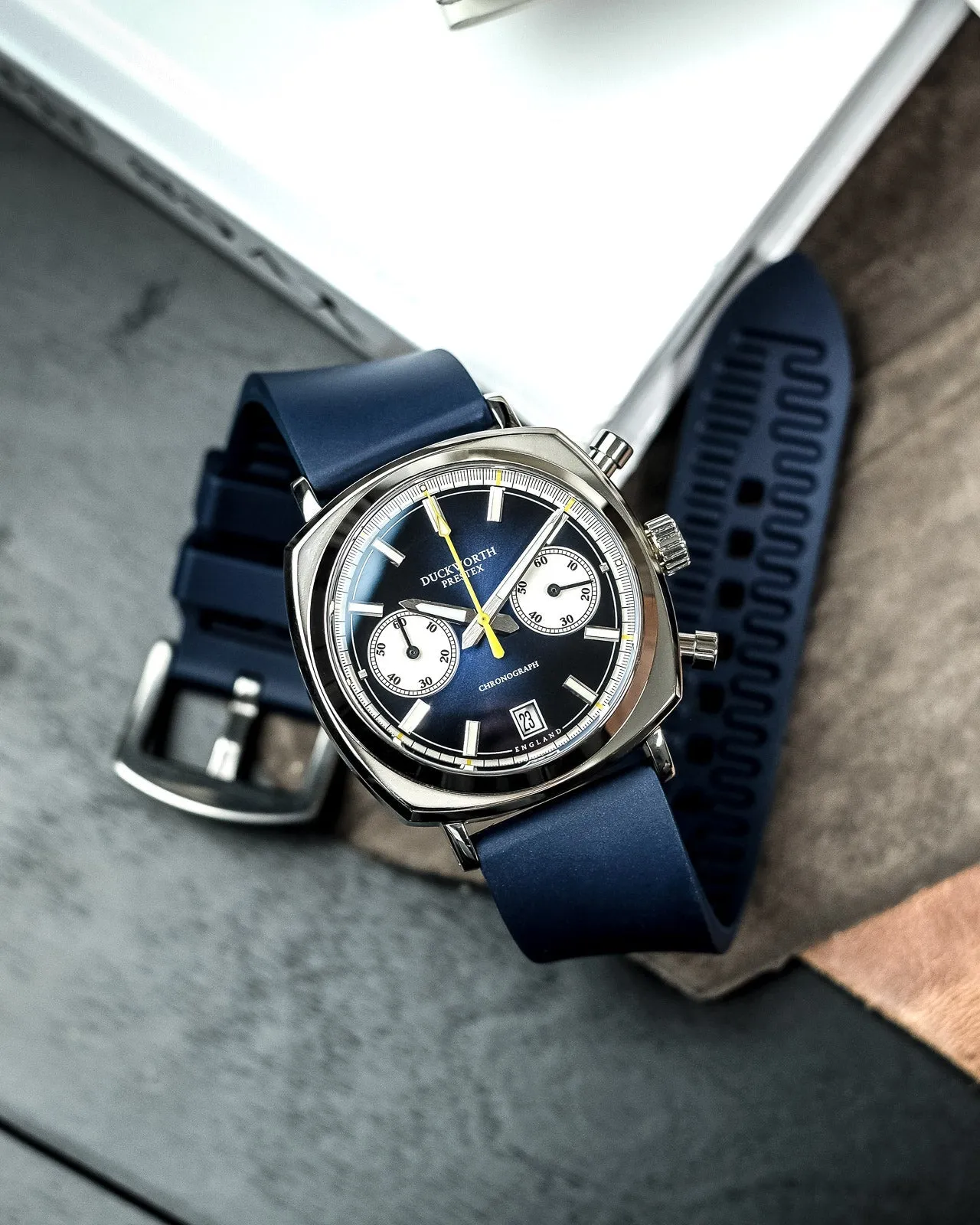 Duckworth Prestex Chronograph 42 Blue Sunburst Blue Rubber