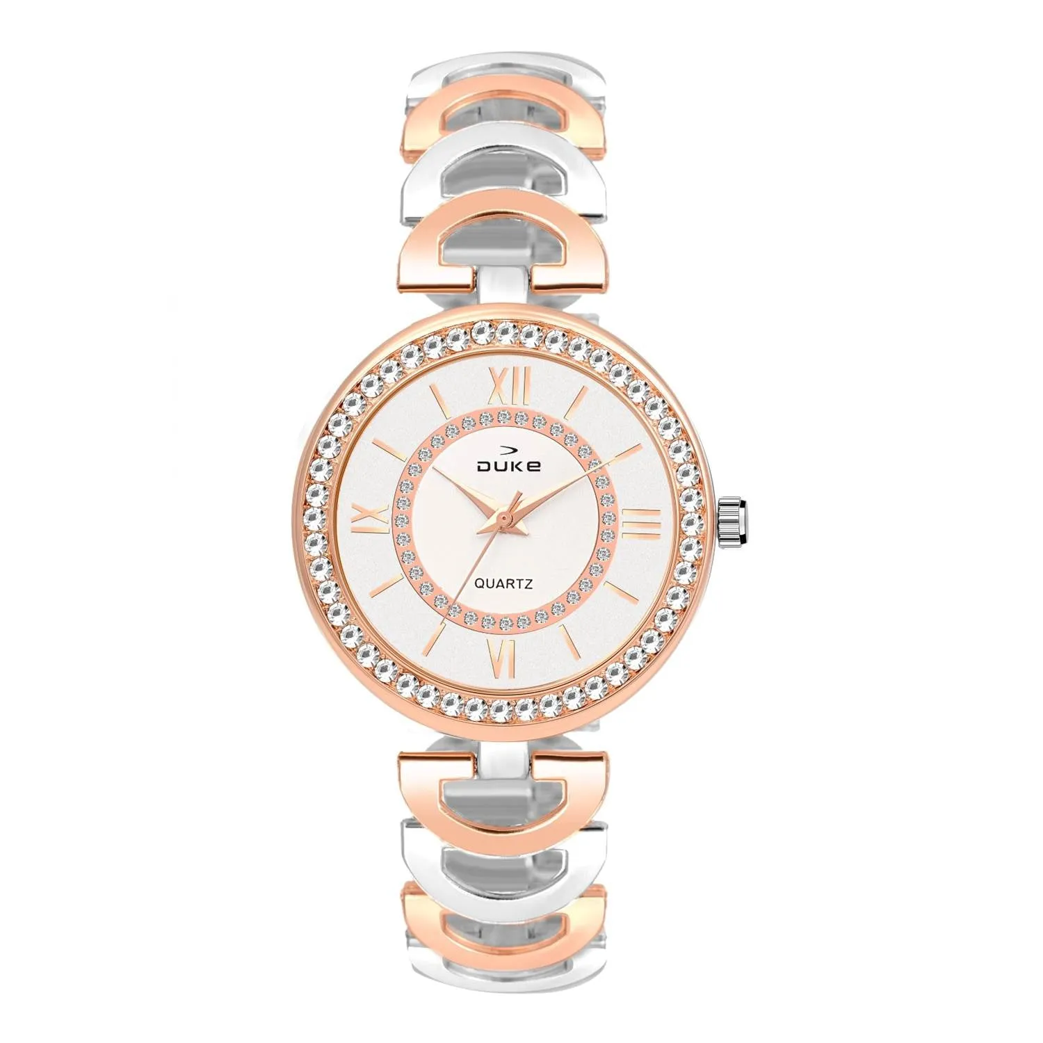 Duke Analogue Women Watch White Dial Steel And Rose Gold Colored Strap (DK7006RW02C)