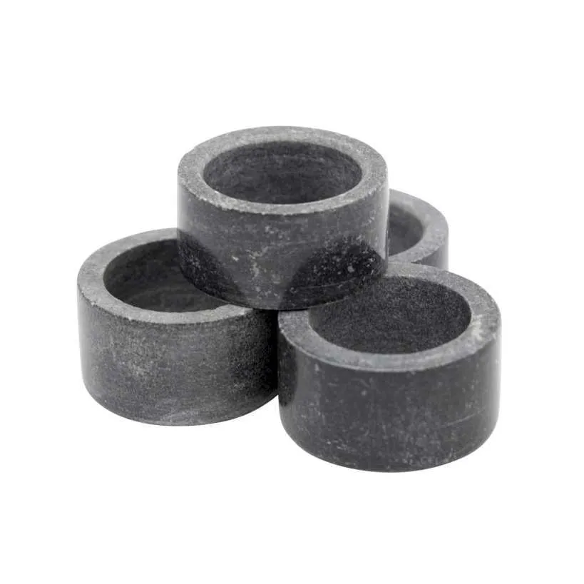 Elegant Black Marble Napkin Ring Set of 4