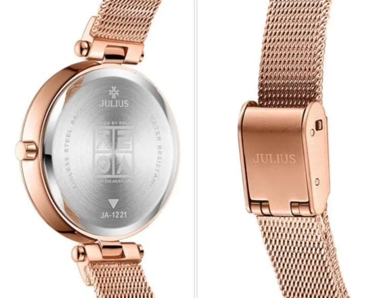 Elegant Black Mesh Stainless Steel Women's Timepiece by JULIUS: A Stylish Addition for Any Event (JA-1221D)