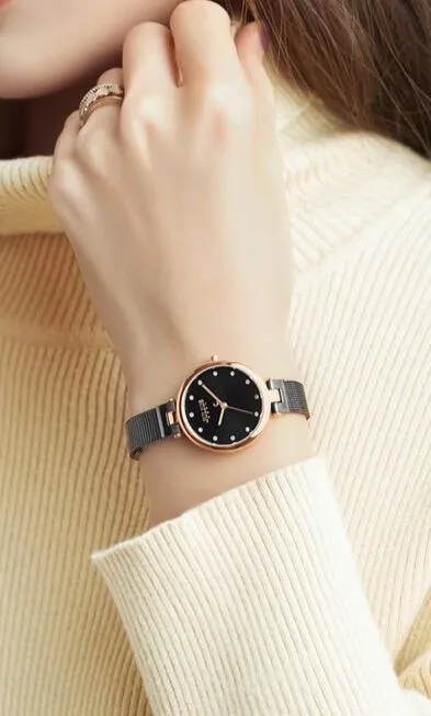 Elegant Black Mesh Stainless Steel Women's Timepiece by JULIUS: A Stylish Addition for Any Event (JA-1221D)