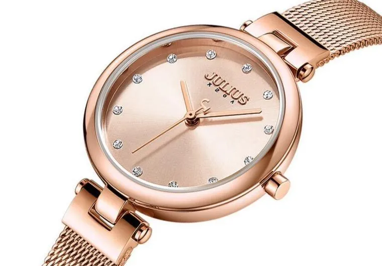 Elegant Black Mesh Stainless Steel Women's Timepiece by JULIUS: A Stylish Addition for Any Event (JA-1221D)