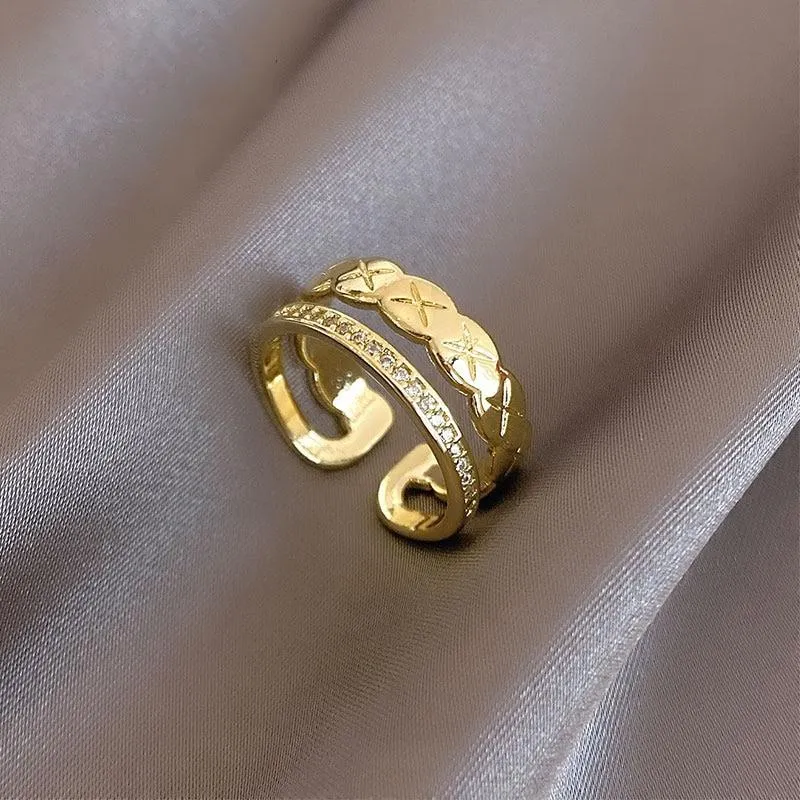 Elegant Fashion Double Layer Zircon Adorned Rings