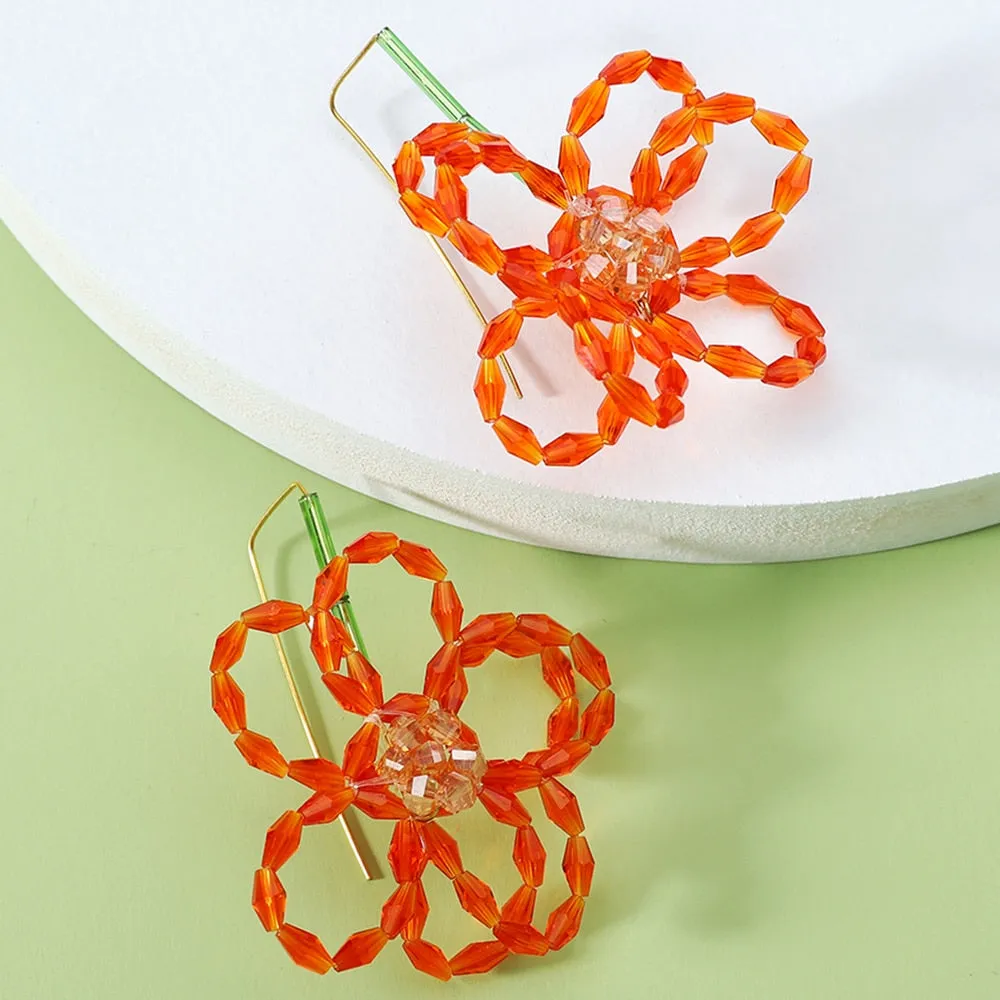 Fashion Acrylic Weave Flower Dangle Earrings For Women