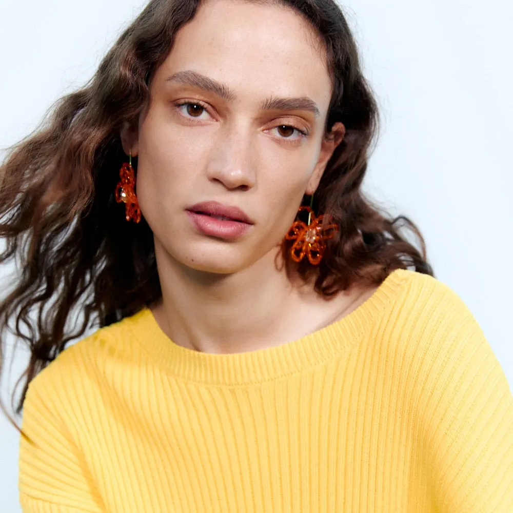 Fashion Acrylic Weave Flower Dangle Earrings For Women