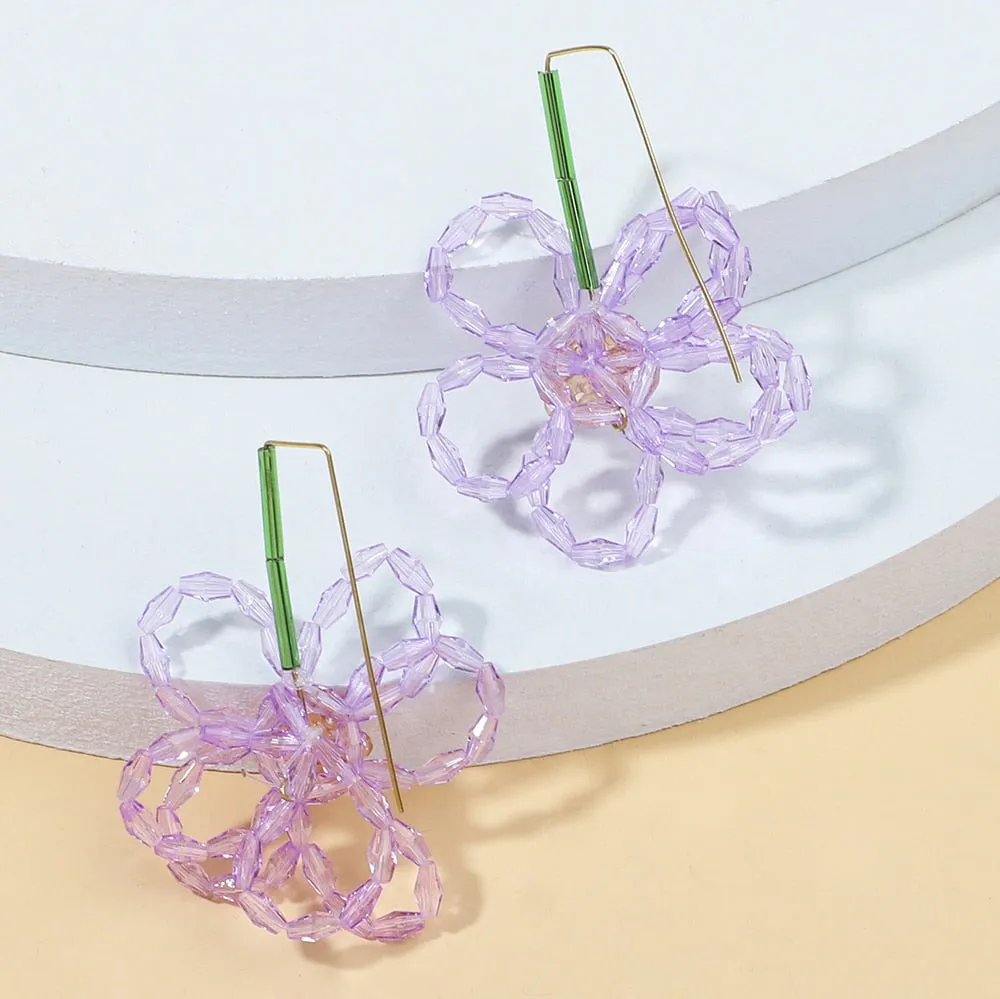 Fashion Acrylic Weave Flower Dangle Earrings For Women