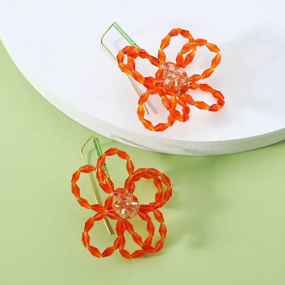 Fashion Acrylic Weave Flower Dangle Earrings For Women