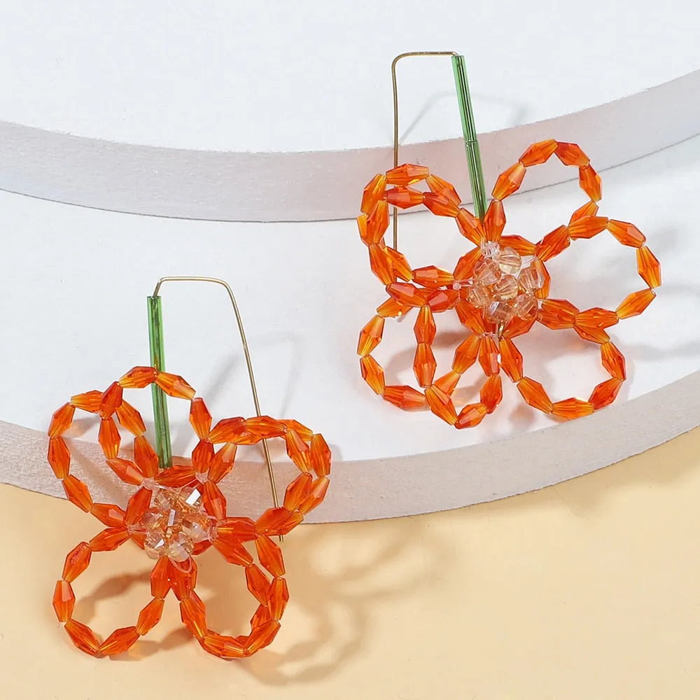 Fashion Acrylic Weave Flower Dangle Earrings For Women