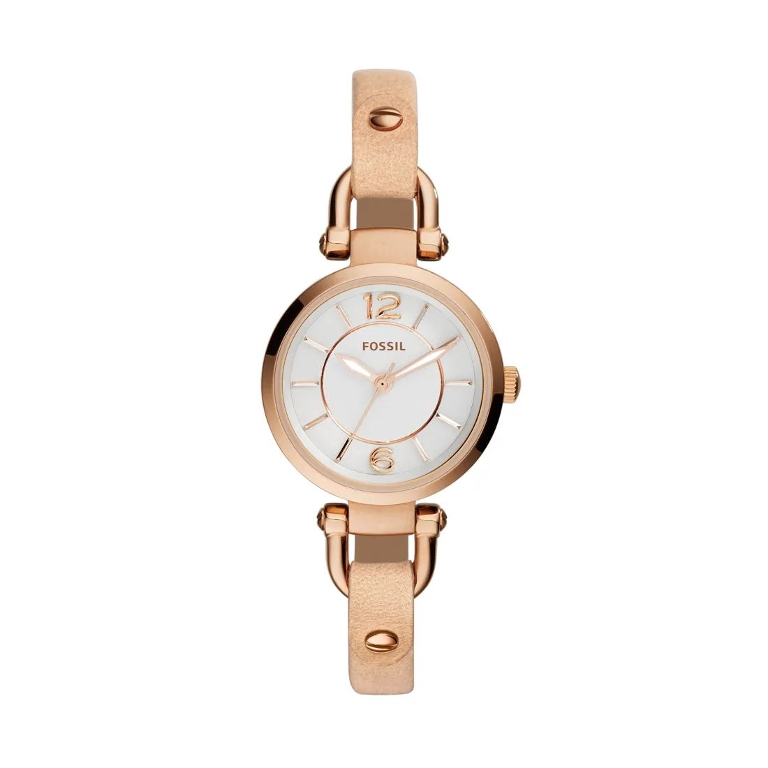 Fossil Ladies Georgia Mini Rose Gold Dial Cream Leather Band ES3745
