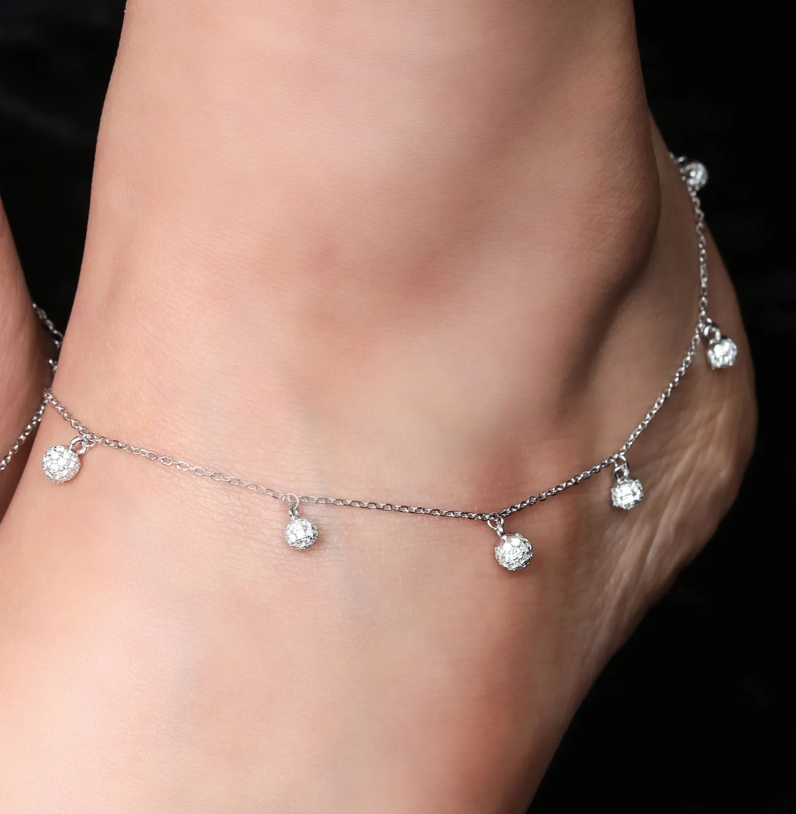 Gleaming Spherical Drop CZ Anklet
