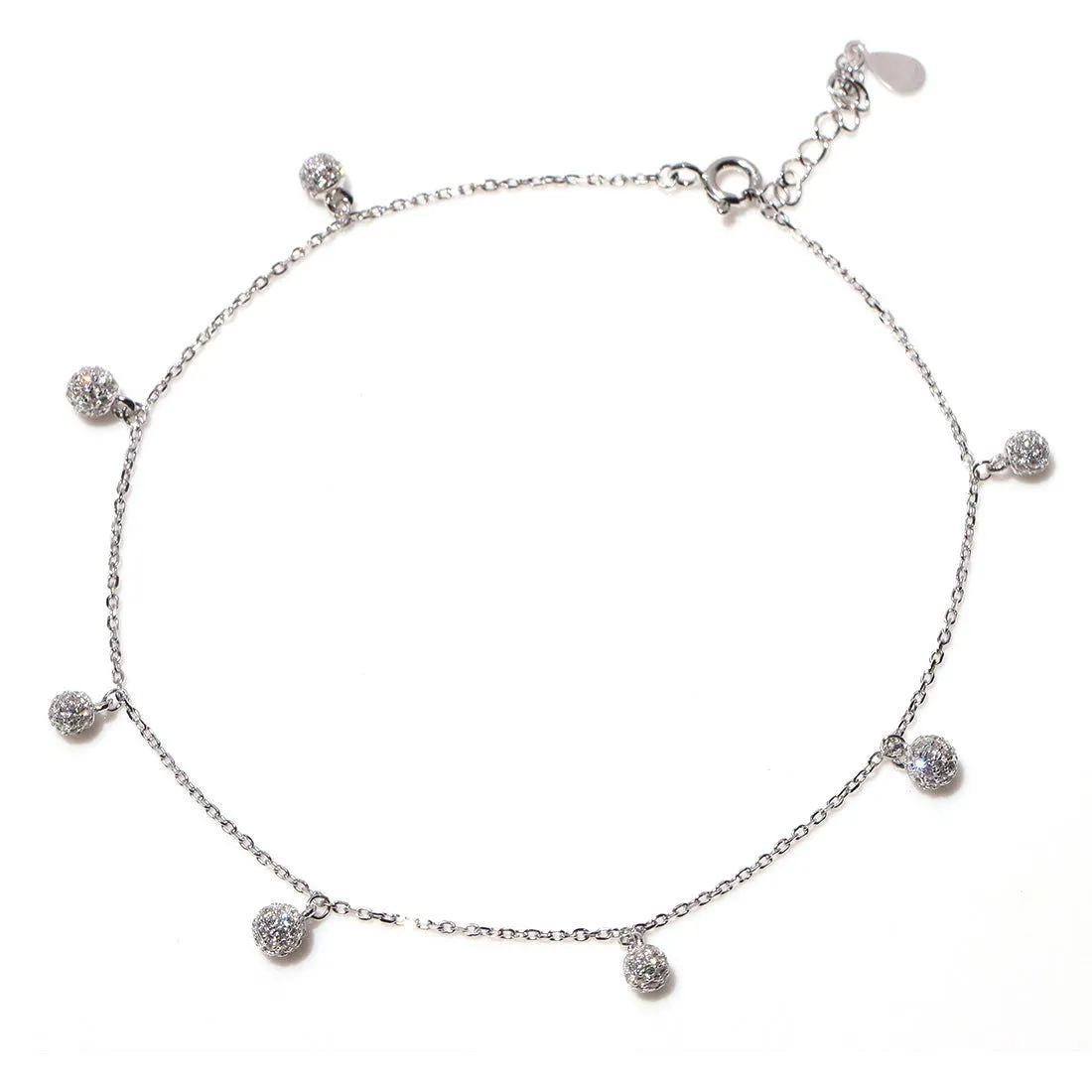 Gleaming Spherical Drop CZ Anklet