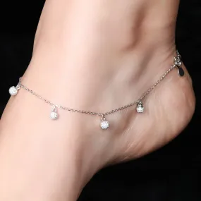Gleaming Spherical Drop CZ Anklet