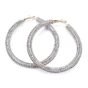 Glittering Extra Large Silver Rhinestone Hoop Earrings