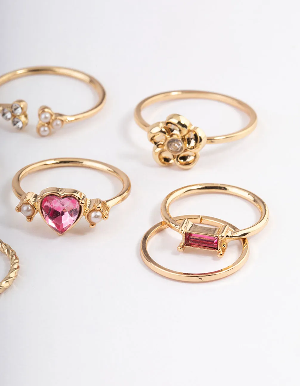 Gold Heart & Flower Ring Pack