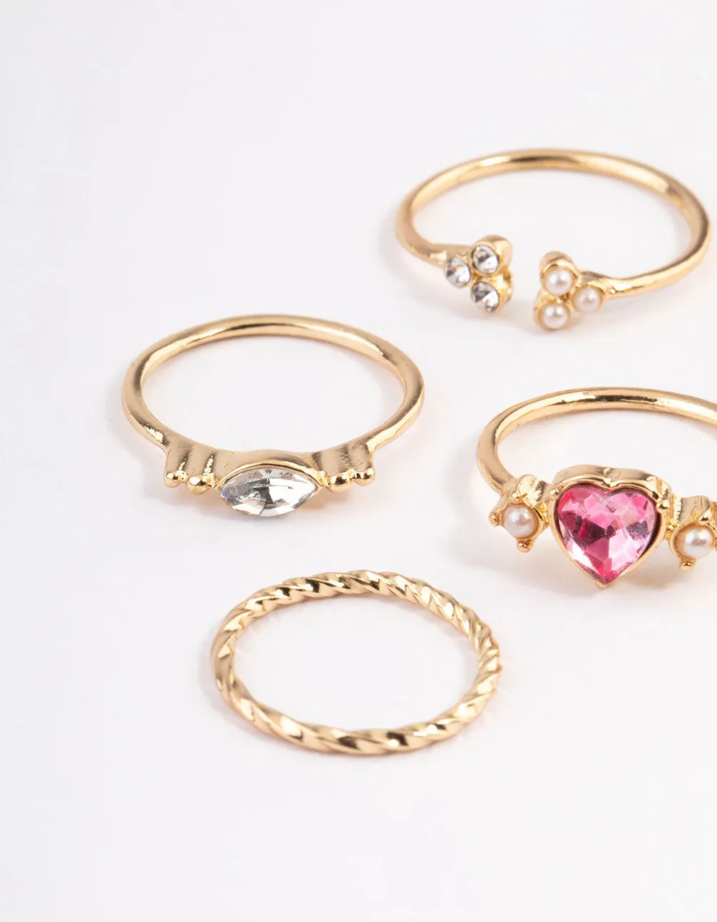 Gold Heart & Flower Ring Pack