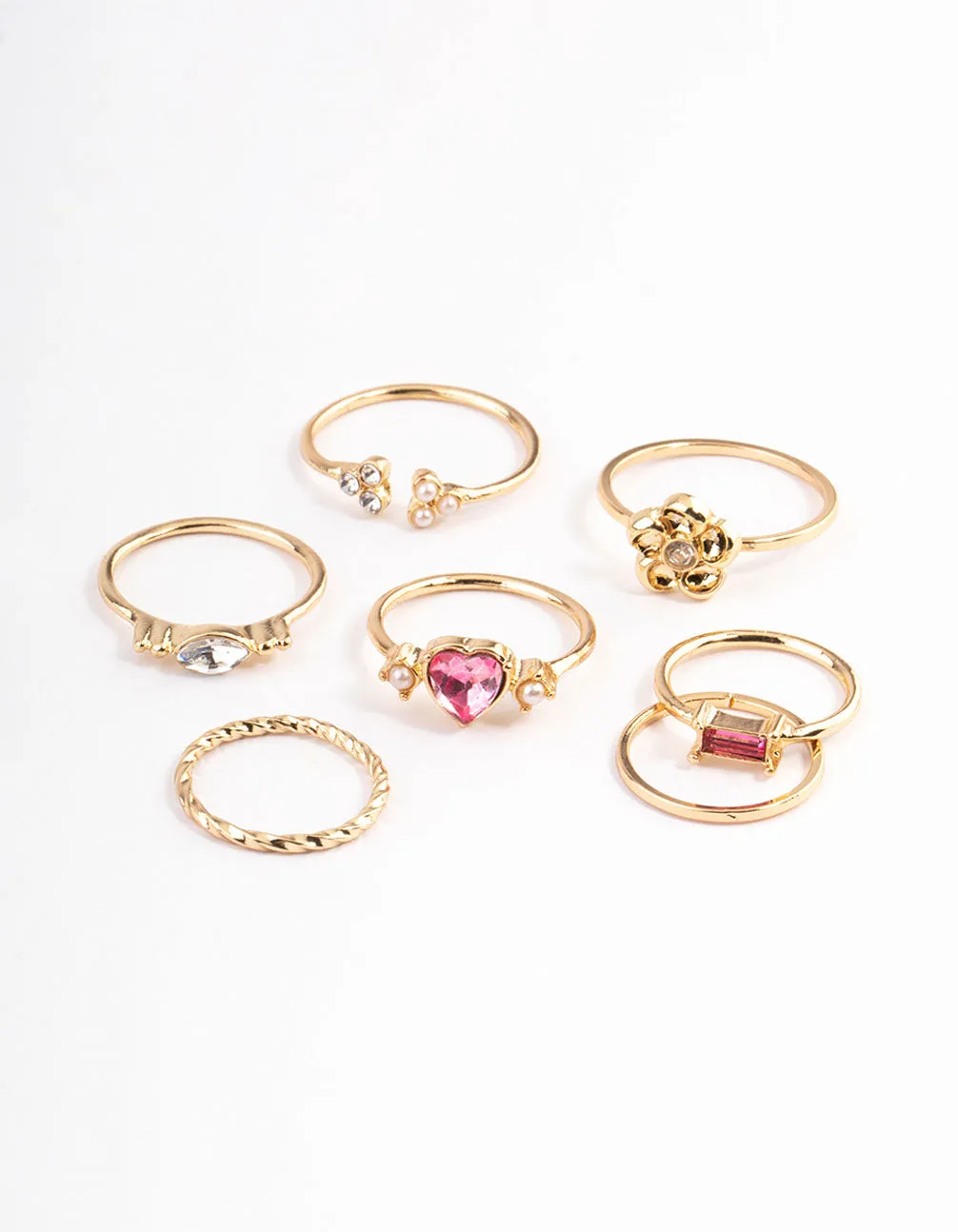 Gold Heart & Flower Ring Pack