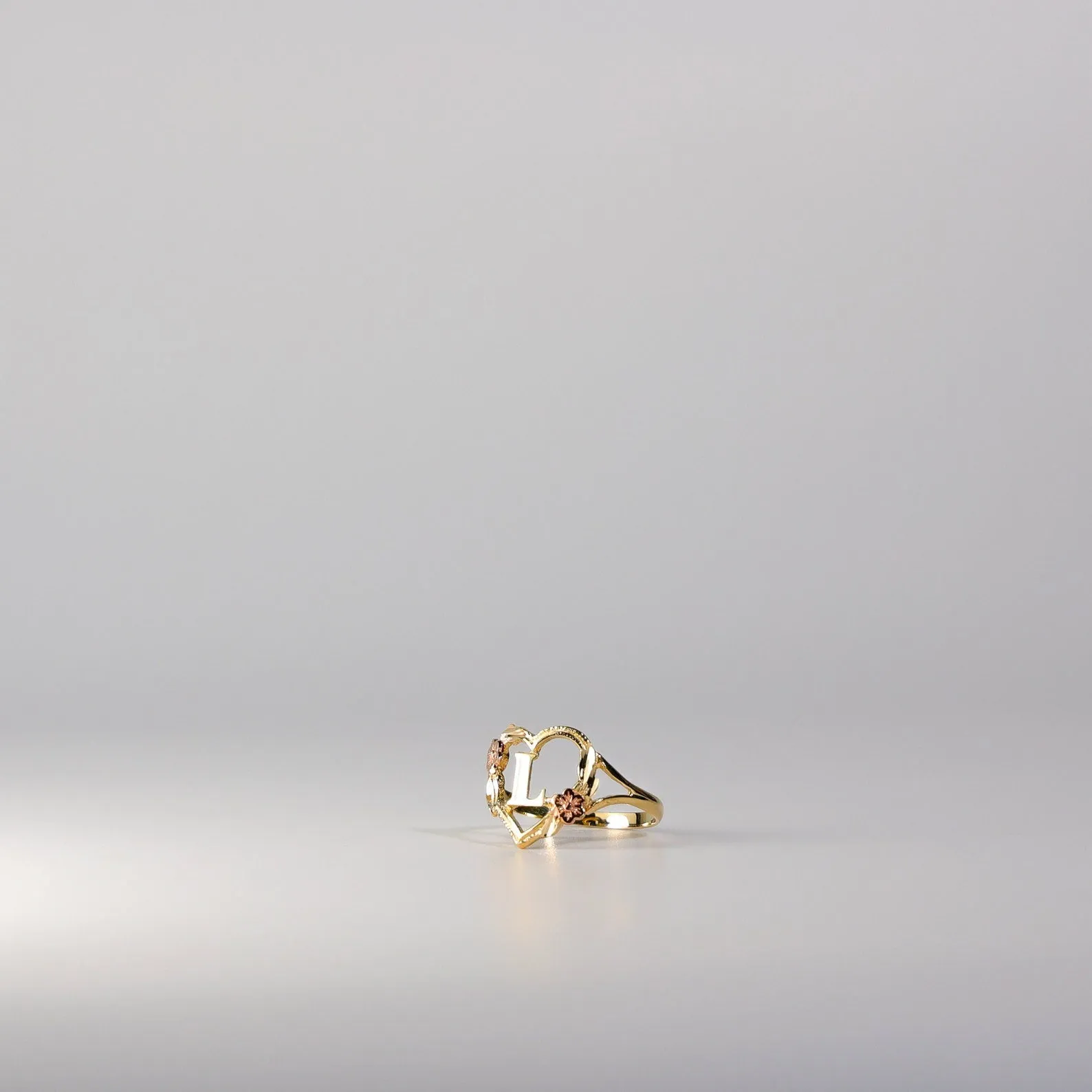 Gold Heart & Rose Initial "L" Ring