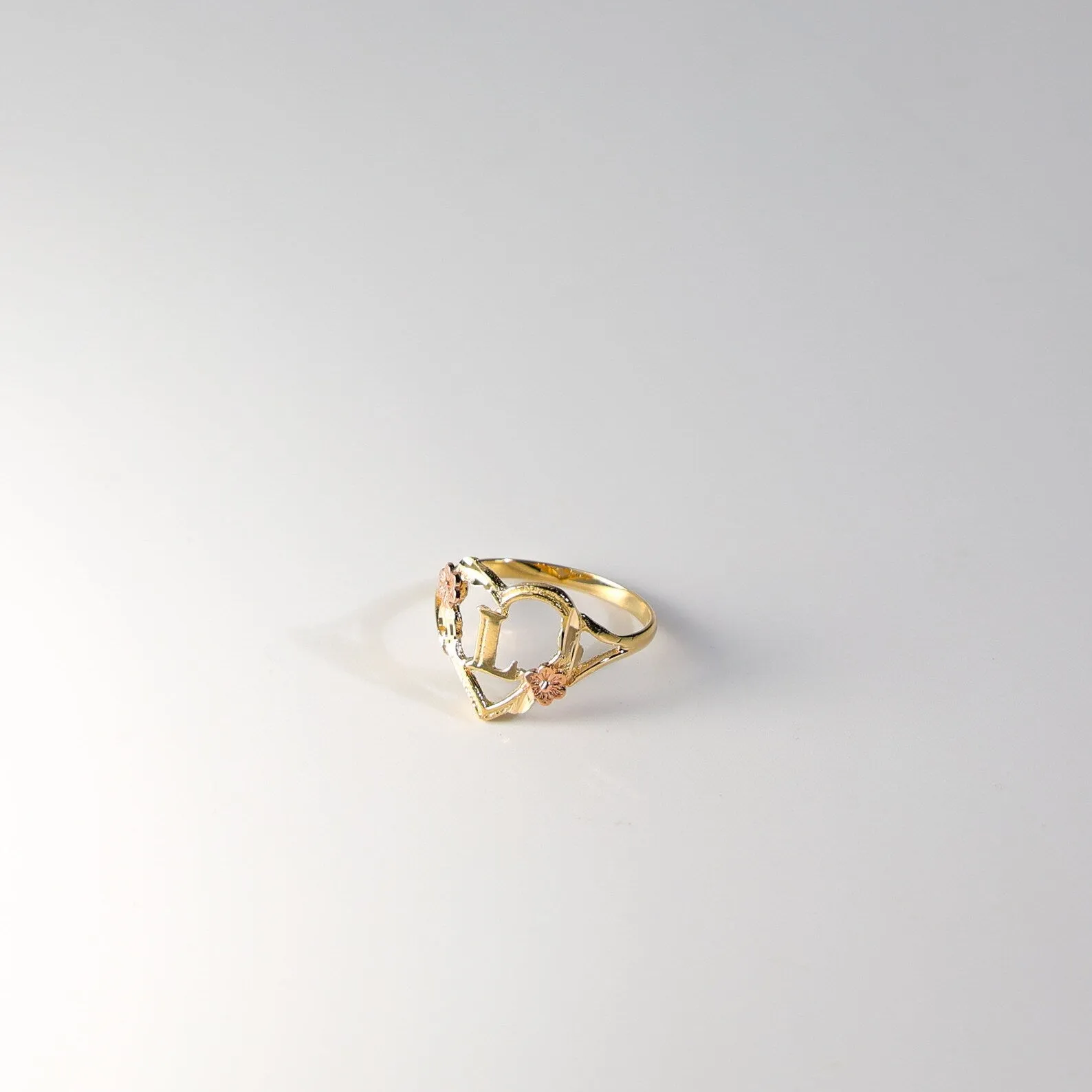 Gold Heart & Rose Initial "L" Ring
