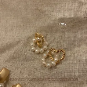 Gold Heart Pearl Hoop Earrings jlt11770