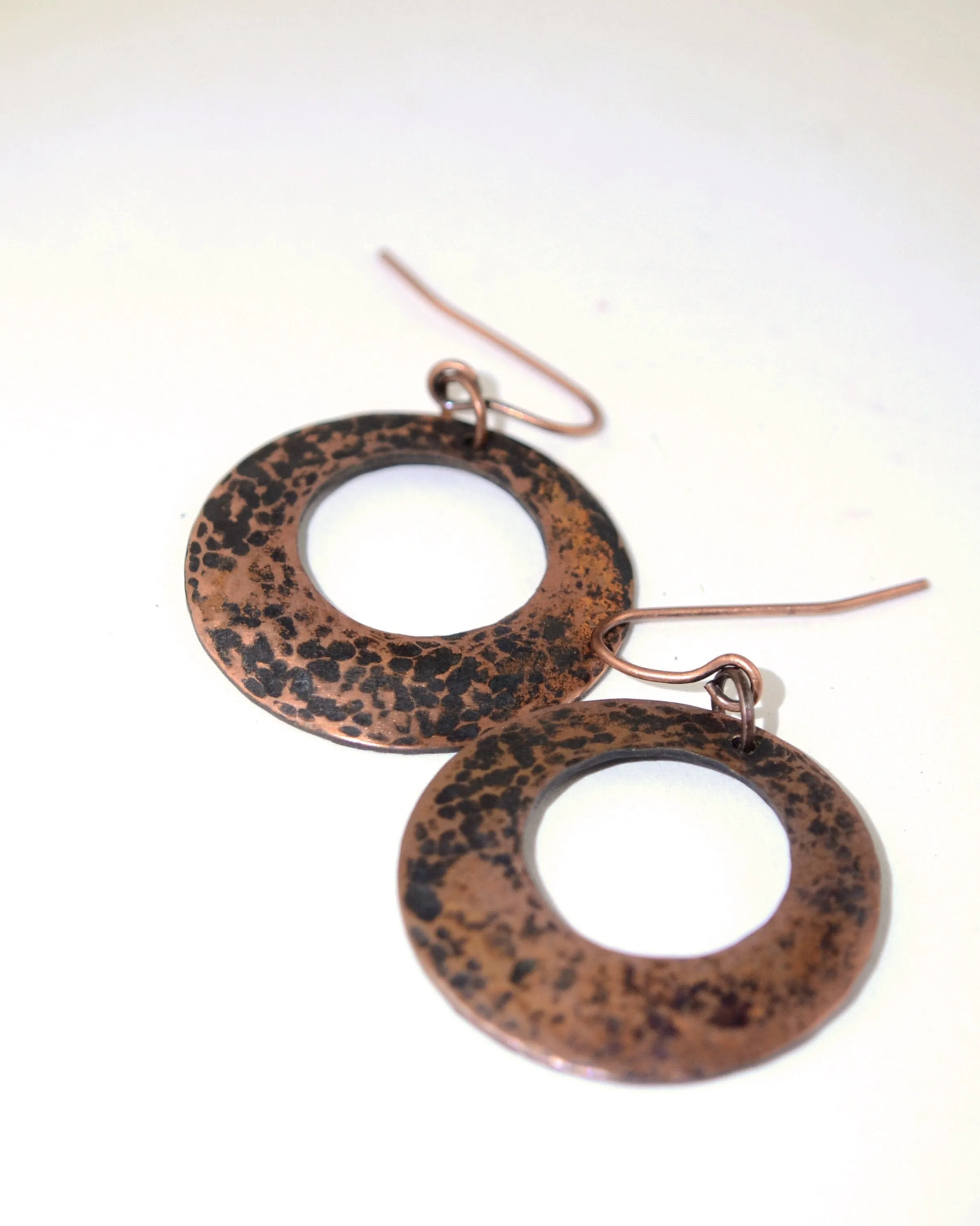 Hammered antique copper hoop earrings, romantic gift, boho copper anniversary
