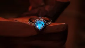 Heart Ring Glow in the Dark / Sterling Silver 925 / Lovers /