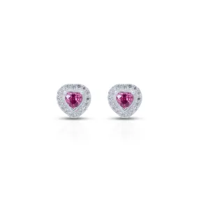 Heart-Shaped Earrings With Pink Gemstones And Smaller Surrounding Gems.