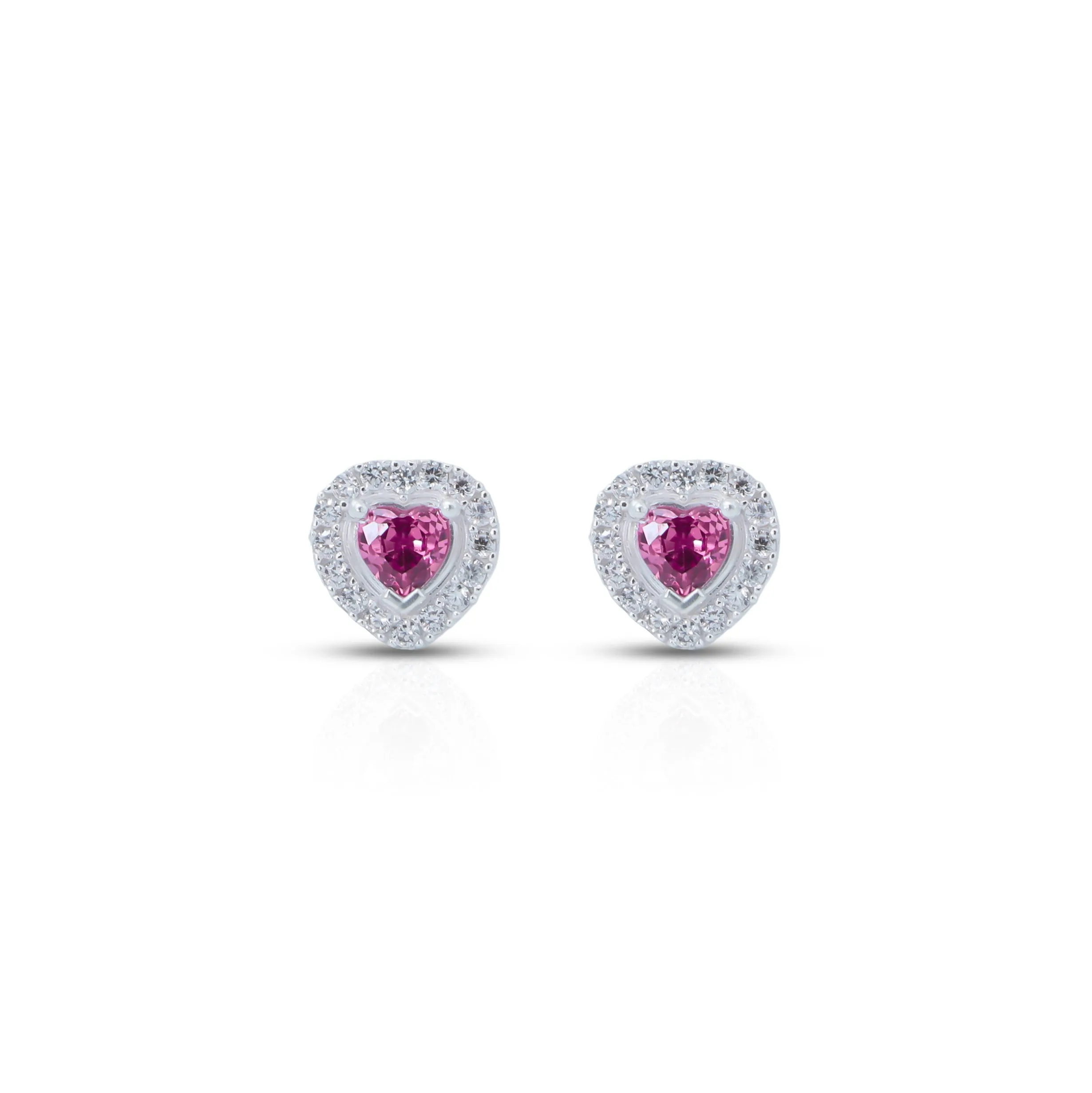Heart-Shaped Earrings With Pink Gemstones And Smaller Surrounding Gems.