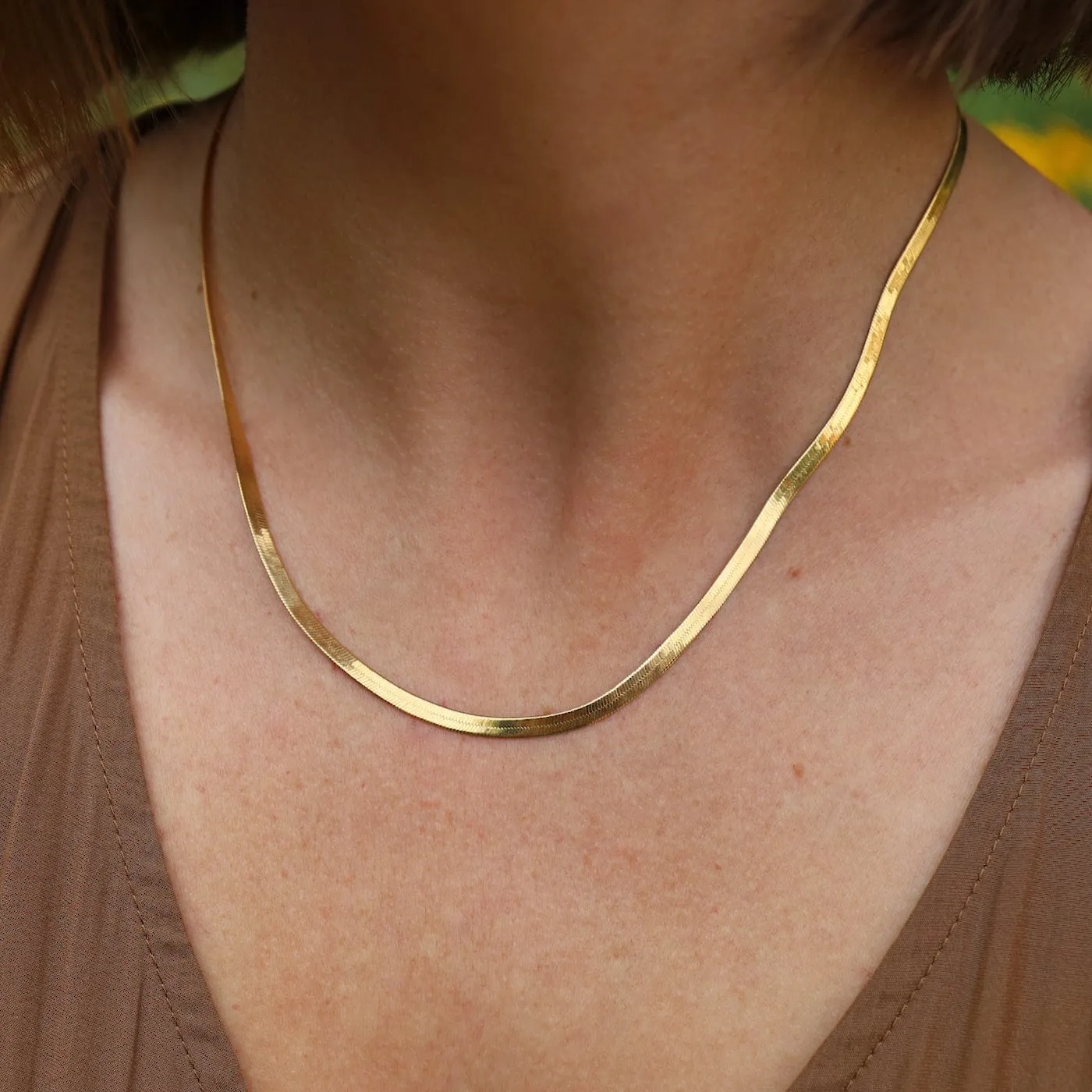Herringbone Chain Necklace Gold