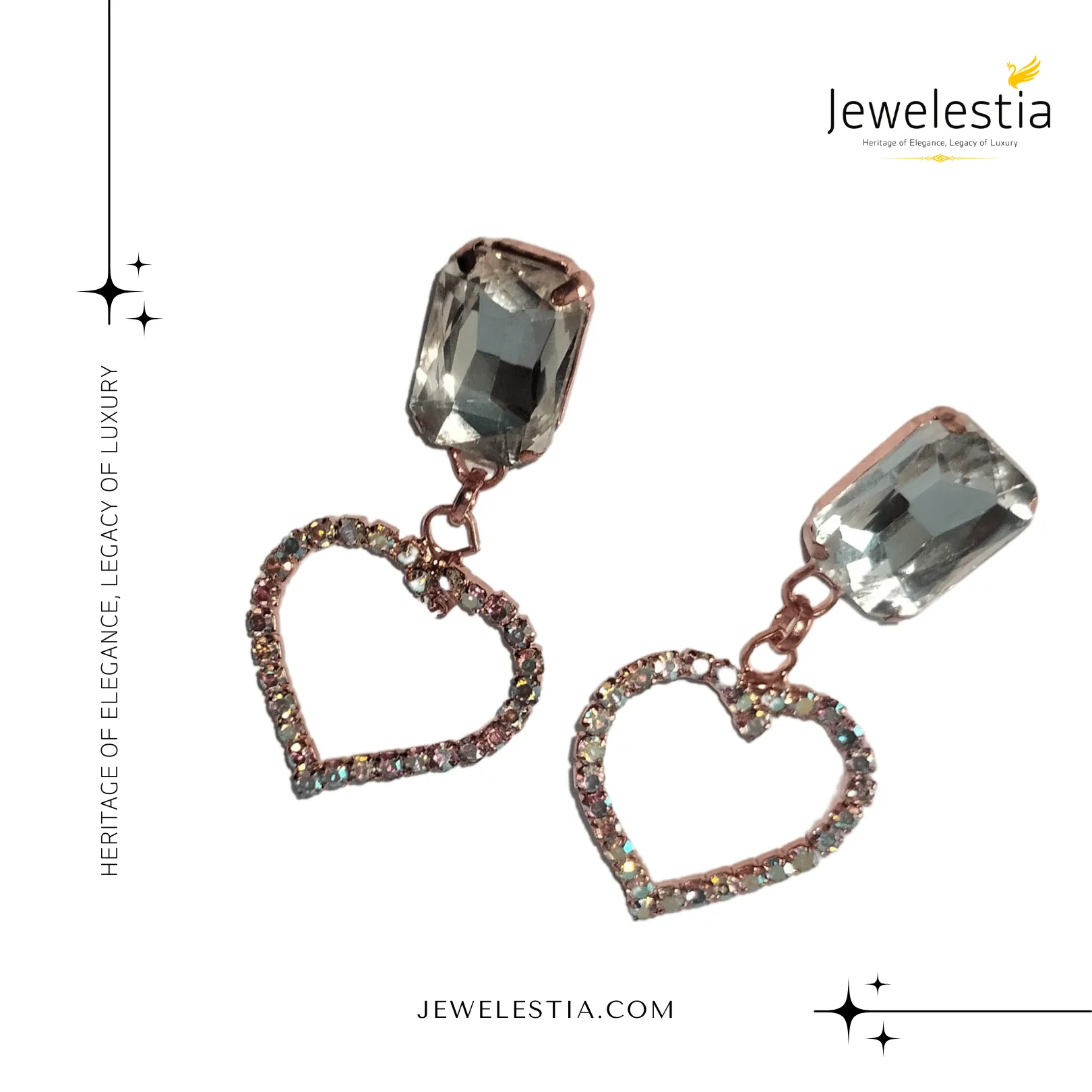 Jewelestia Heart Charm Crystal Earrings