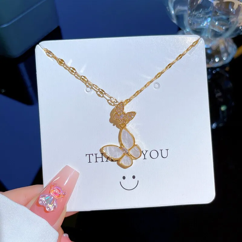 Korean Fashion Shell Double Butterfly Pendant Women Necklaces