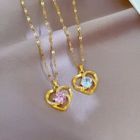 Luxury Fashion Heart Flower Necklace with Cubic Zirconia Simple Elegant Female Accessories