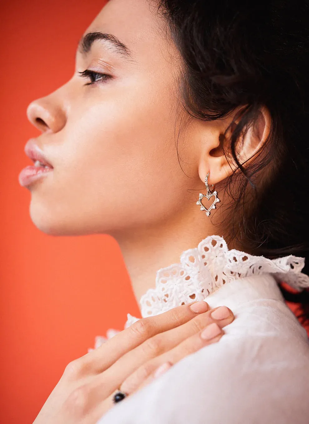 Marlo Laz Open Heart Earrings White Diamond